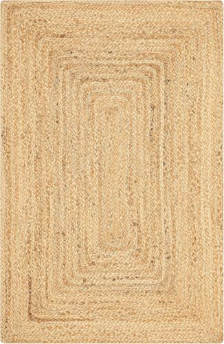 Tapete rectangular tejido a mano de yute natural 2'x3' miniatura 4