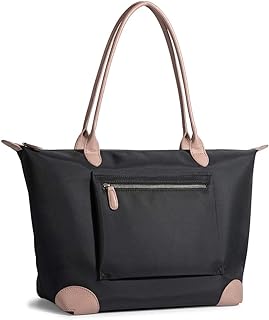 Designer Tote Bag for Women Large Lightweight Leather Nylon Work Shoulder Bag and Foldable Travel Purse