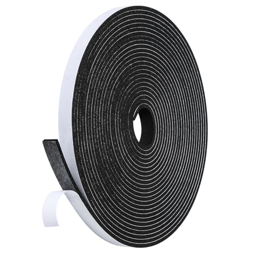 Weather Stripping Door Seal Strip- 1/2 Inch X 1/8 Inch X 26Feet, Strong Adhesive, Lightproof, Soundproof, Weatherproof Foam Tape Insulation for Sliding Door, Front Door Frame, Windows- Black