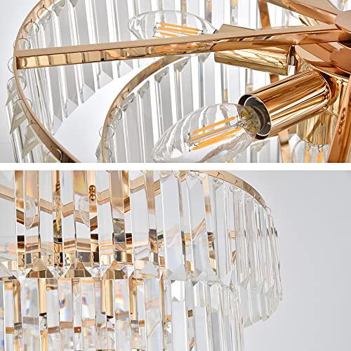 Mondaufie Modern Gold Crystal Chandeliers,5-Tier Round Semi Flush Mount Chandelier Light Fixture,Large Contemporary Luxury Ceiling Lighting For Living Room Dining Room Bedroom Hallway, H20.5'' X D20'' #TOP5