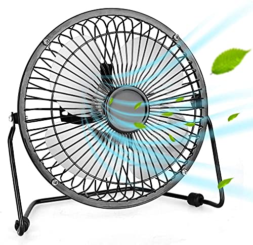 Desk Fan Small Table Fan Metal USB Fan 6-Inch Mini High Velocity Personal Fan for Desk Office Desktop Bedroom Sleeping Home, 2 Speed, 360° Tilt Angel,Quiet Operation