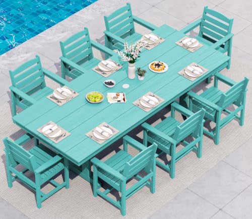 Image of SERWALL 9Pcs 84 inch HDPE Outdoor Dining Set for 8 with Armchairs,Aruba