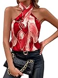 Milumia Women's Casual Crisscross Halter Top Sleeveless Button Blouse Tops Red Large