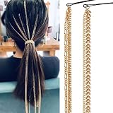 2 PCS Gold Rhinestones Hair Chains Bling Punk Tassel Hair Clips, Crystal Hair Extension Rhinestone H