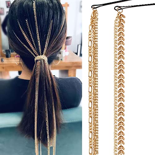 2 Pcs Gold Rhinestones Hair Chains Bling Punk Tassel Hair Clips, Crystal Hair Extension Rhinestone Hair Accessories 19.7 Inch Hair Strand For Women And Girls Hair Decoration #TOP8