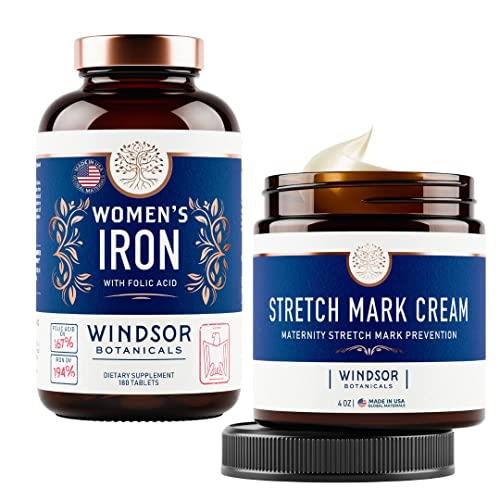 Women's Iron With Folic Acid And Stretch Mark Cream Pregnancy Support Bundle #TOP8