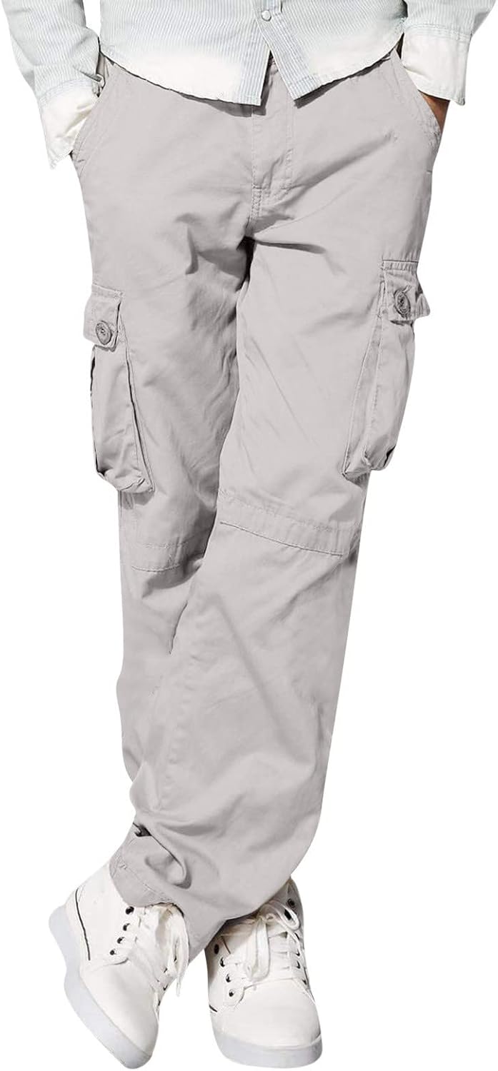 Mens Cargo Pants with Pockets Cotton Hiking Sweatpants Casual Athletic Jogger Sports Outdoor Trousers Relaxed Fit