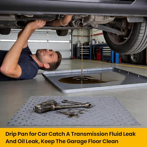 8 Pcs Oil Drip Pan For Under Car Set,With Raised Edge,and 5 Large Oil Absorbent Pads, Storage Pouch & Gloves, Waterproof No Splatter Reusable Oil Tray,27 X 27 In Oil Spill Mat For Garage Floor by LIUXINYJEE - Used condition - Image 3