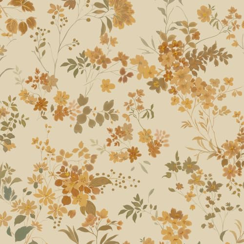 Dimoon Boho Peel and Stick Wallpaper Brown Floral Contact Paper 17.3x78.7in |Neutral Botanical Flower Leaf Renter Friendly Removable Self Adhesive Stick on Wall Paper Decor for Bathroom Bedroom Vinyl
