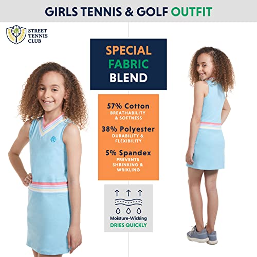 Stc Girls Tennis And Golf Dress Set - Kids Athletic Outfit With Tank Top Skirt, Girls' Activewear Shorts And Skorts For Tennis And Golf - Club, Blue #TOP1