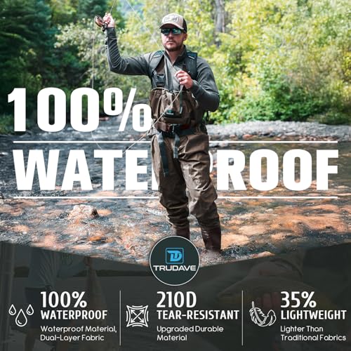 Image of Trudave Chest Waders for Men with Boots, 2-Ply Nylon /PVC Waterproof Fishing & Hunting Waders for Men and Women