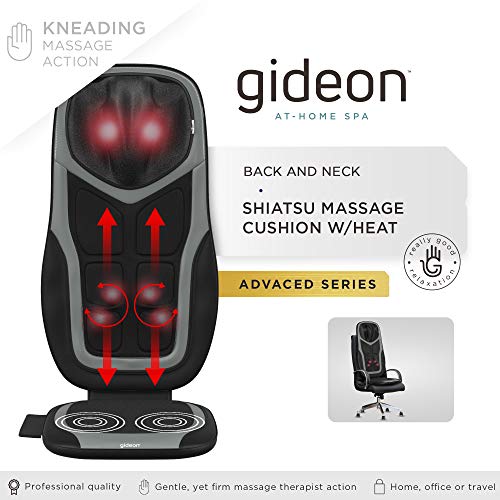 Gideon Shiatsu Massage Chair Cushion with Six Programs and Heat Deep Kneading Back Massager for Car, Home Office