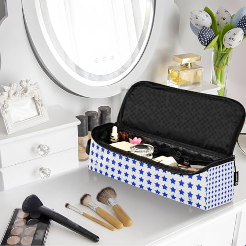 2-en-1 Estuche de viaje para rizador y tapete resistente al calor con cierre de cremallera Organizador impermeable para planchas de pelo y herramientas calientes, estilizador y volumizador para cabello patrón azul estrellado miniatura 7