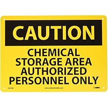 NMC C431RB OSHA Sign, Legend "CAUTION - CHEMICAL STORAGE AREA AUTHORIZED PERSONNEL ONLY", 14" Length x 10" Height, Rigid Plastic, Black on Yellow