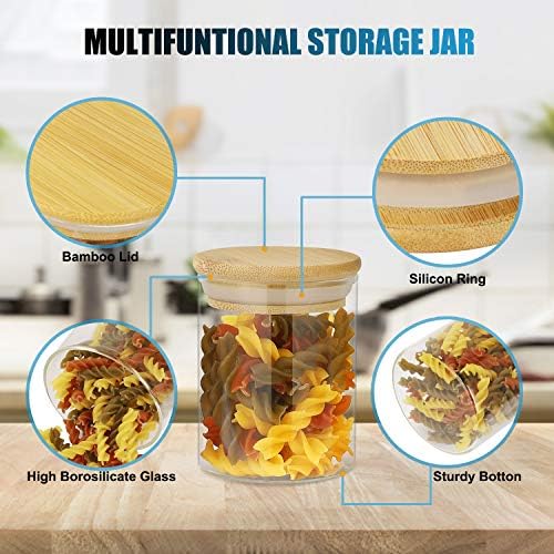 Set of 12 Glass Storage Jars with Sealed Bamboo Lids Clear Glass Spice Jars Food Storage Canister for Home Kitchen, Tea, Herbs, Sugar, Salt, Coffee, Flour, Herbs, Grains