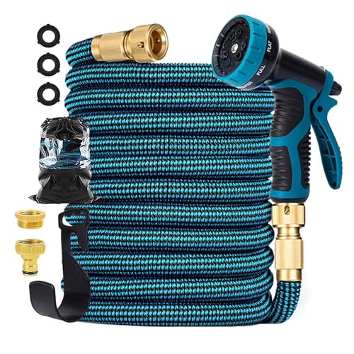 Expandable Garden Hose, Flexible Water Hose with 10-Pattern Spray Nozzle, Brass Alloy Connector, Leak-Proof Retractable Kink-Free Heavy Duty Hose Pipe, for Garden, Car, Pet (25FT)