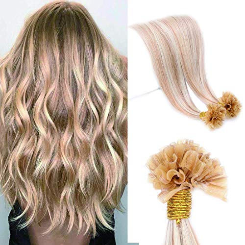 SEGO U Tip Hair Extensions Human Hair Pre Bonded Keratin Fushion Nail Tip Human Hair Extensions 100% Real Remy Hair Silky Straight 100 Strands/Pack 18 Inch #18P613 Ash Blonde&Bleach Blonde 50g