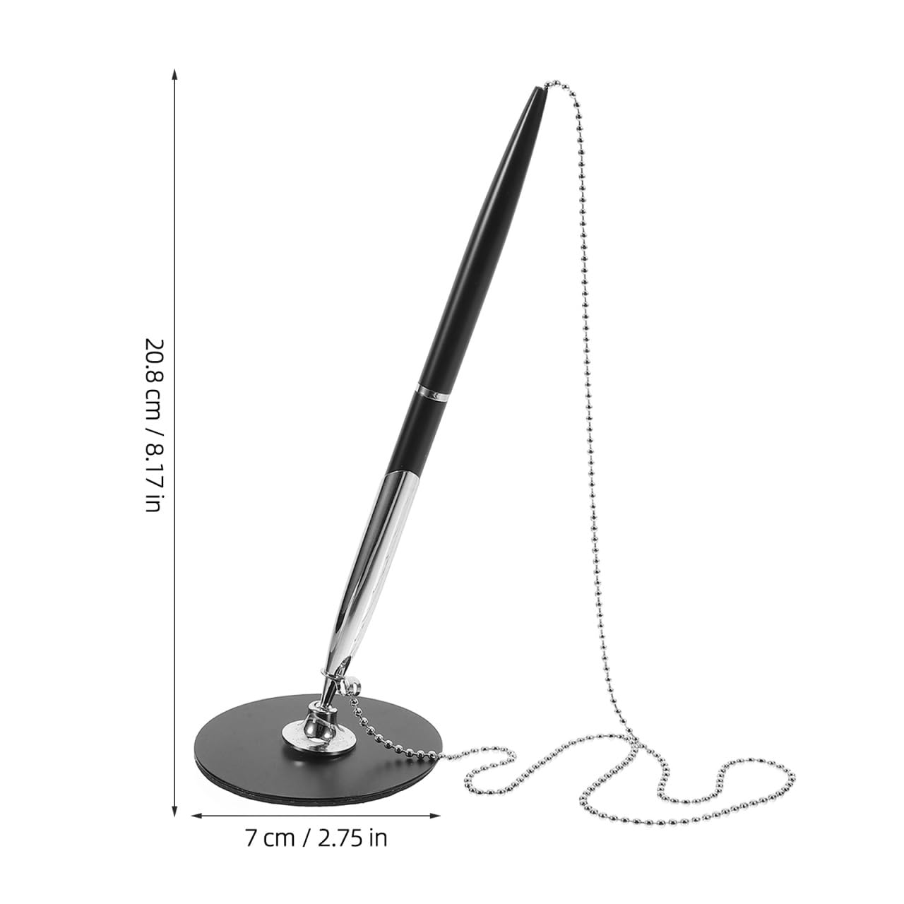 Ciieeo Stylo Signature de Bureau avec Chaînette Métallique, Base Rotative, Encre Noire Rapide Séchage, Lot 1 Stylo 10 Recharges, Accessoire Fixe pour Comptoir Bancaire Couleur Aléatoire