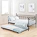 VECELO Twin Only/Roll Out Trundle Bed Frame/Enhanced Metal Slats Support, Black