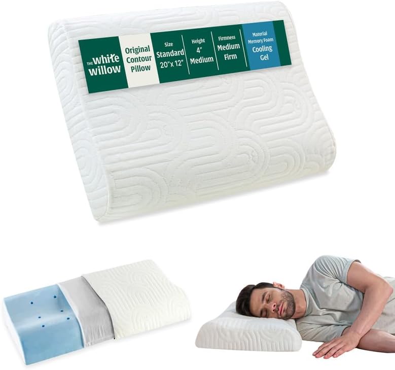 The White Willow Orthopedic Cervical Cooling Gel Memory Foam Pillow For Neck, Shoulder & Spondylitis Pain Relief Contour Bed Pillow For Sleeping With Pillow Cover(18.5"L x 10.5"W x 2.9"H)Multi X-Small
