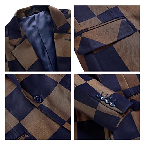 Mens Plaid Suit Slim Fit 3 Pieces Casual Checked Vintage Tuxedo Suit For Men For Wedding Business Party Blazer Pants & Vest Kaki #TOP5