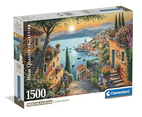 Clementoni - Puzzle 1500 Pezzi per Adulti e Ragazzi, Collection, Tema Scalinata Verso il Porto, Poster Incluso, Compact Box, Idea Regalo Uomo e Donna, Made in Italy, 84,5x59,5 cm, 31729