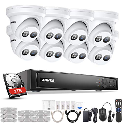 ANNKE 4K Ultra HD POE Überwachungskamera Set, 8MP Video Überwachungssystem mit 8X 8MP IP Kameras,H.265+ 8CH NVR Rekorder mit 3TB Festplatte,30M Farbe Nachtsicht,4 mal 1080P Digitaler Zoom