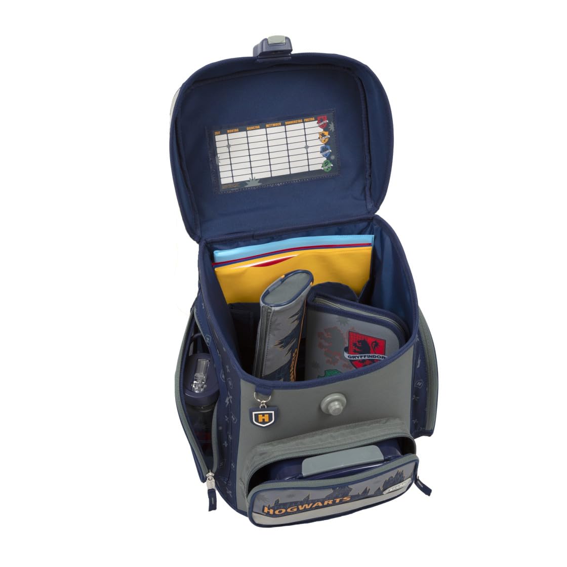 Juego de mochila escolar Harry Potter de 5 piezas para niños y niñas de 1ª clase, con contenido personalizado, mochila escolar con bolsa de deporte, estuche para escuela primaria, Harry Potter (Gris)