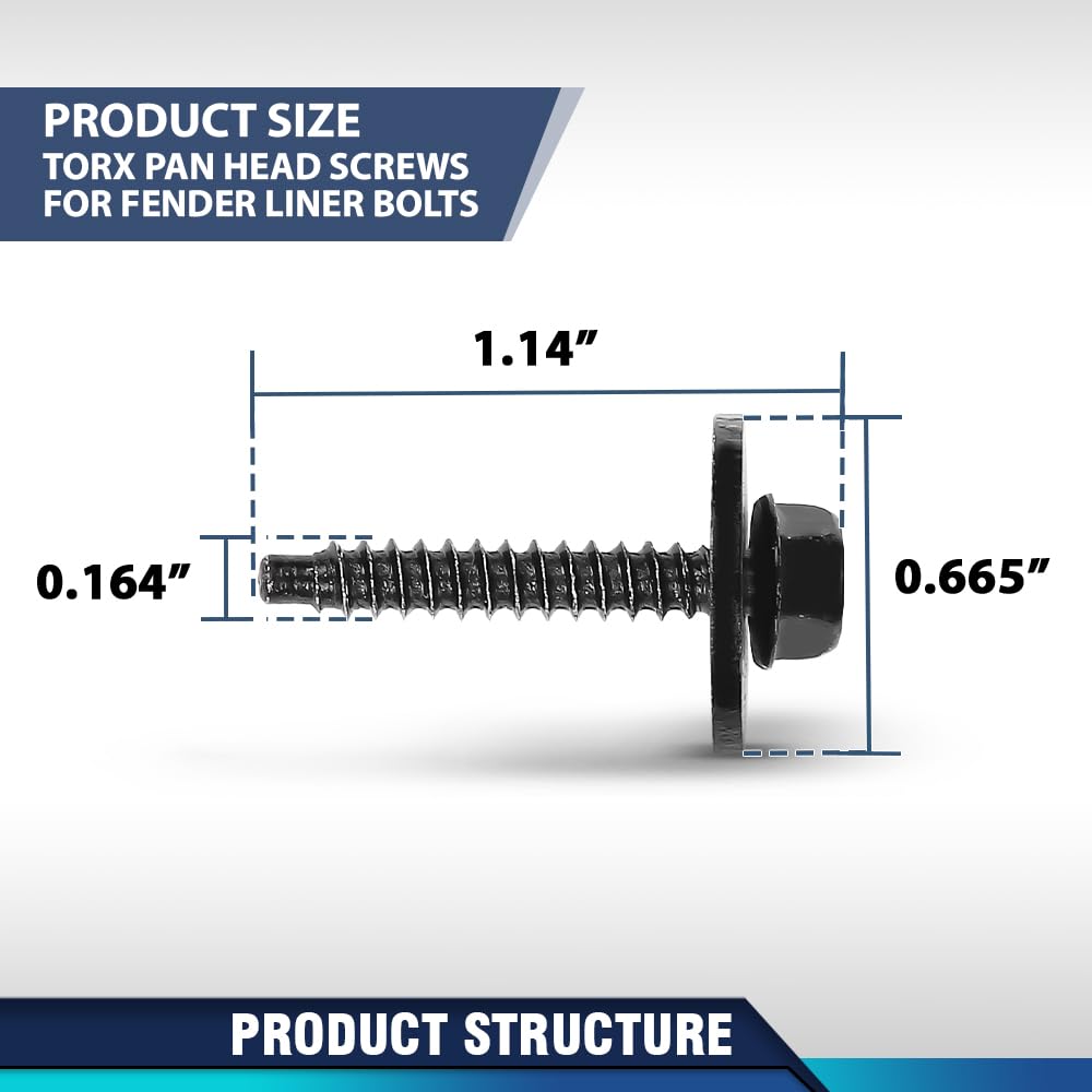 PIT66 Fender Liner Screw Bolts Compatible with 2008-2021 Chevy GMC Buick Cadillac 10pcs