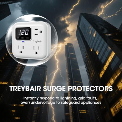 Image of Appliance Surge Protector Voltage Stabilizer Fireproof UL94V-1 Wall Mount Surge Protectors Outlet for Refrigerator, TV & Heavy, Real-Time Monitoring & Custom Voltage 80V-140V (2 Pro)