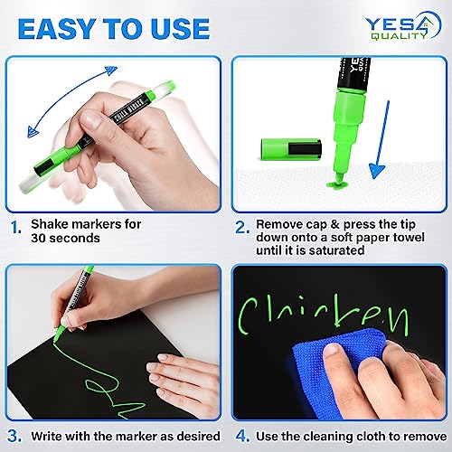 Magnetische schwarze Trockenlöschtafel für Kühlschrank - A4 / 21x30 cm - schmutzabweisend mit 3 magnetischen Neon-Kreidemarkern mit feiner Spitze & Radiergummi - von Yes4Quality