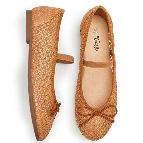 Image of Trary Flats for Women Closed Round Toe Ballet Flats Mary Jane Shoes Women with Elastic Strap Cute Bowknot Comfortable Dress Shoes for All-Year Daily Work Casual Wear