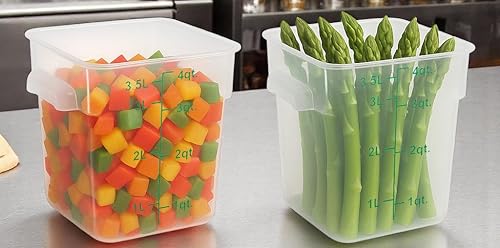 Miniatura 4 de Paquete de 4 recipientes translúcidos para almacenamiento de alimentos con tapas verdes, polipropileno cuadrado de 4 cuartos de galón sin BPA, grado