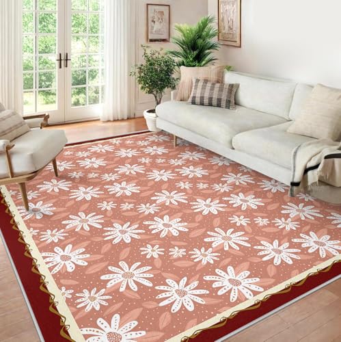 Tapis de sol romantique décor mat lavable rose blanc