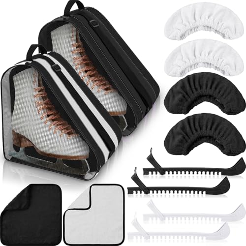 Liliful 8 Pcs Skate Guards Skate Blade Protector Covers Towel Ice Inline Bag Set Ice Guards for Adult Hockey Winter Supply(Black,White)