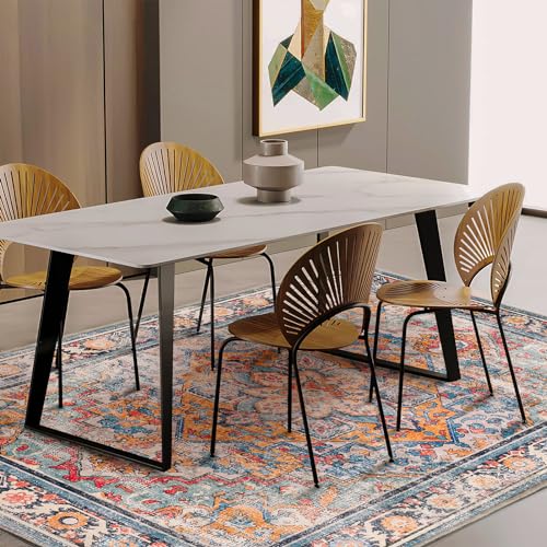 Washable Area Rug 9'x12' Boho Chic Medallion Distressed Design Non-Shedding Easy Care Ideal for High Traffic Areas in Living Room Bedroom Office Coffee Table Large Carpet