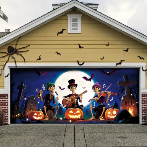Halloween skull banner for double garage doors 7x16 ft