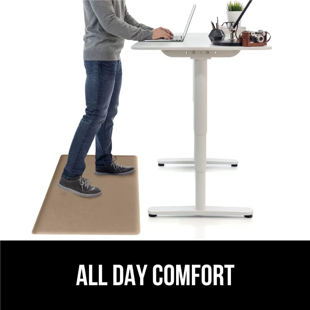 Gorilla Grip 2 Piece Anti Fatigue Cushioned Kitchen Floor Mat Set, Ergonomic Standing Office Desk Mats, Supportive Padded Memory Foam Rugs Waterproof Scratch Resistant Topside 17x24 and 17x48, Beige