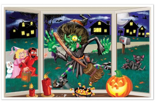 Beistle Crashing Witch Insta-View Wall Decal, Spooky Halloween Window Decoration for Costume Parties, Haunted House Scenes, and Trick-or-Treat, 3’2” x 5’2”