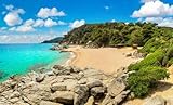 Cuadro acrílico 70 x 40 cm: panorama de las rocas en la costa de Lloret de Mar en un hermoso día de verano, Costa Brava, Cataluña, España (147966038)