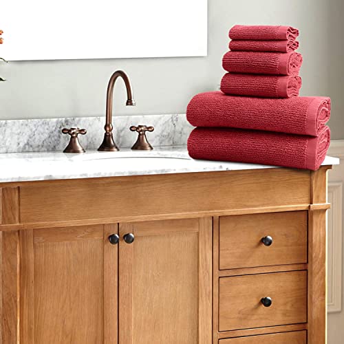Red Christmas Towels 100% Cotton Textured Bath Towel Set | Ultra Quick Dry Bathroom Towels | Highly Absorbent And Durable Bath Towels | Greenwich Collection (4 Pack Bath Towel, Holly Berry Red) #TOP4