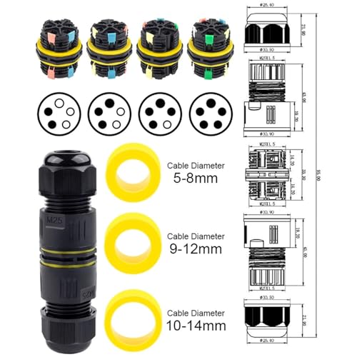 Złącze wodoodporne IP68 M25-2/3/4/5-stykowy adapter dźwigniowy do użytku na zewnątrz - szybka puszka przyłączeniowa(M25 4P 5-8mm)