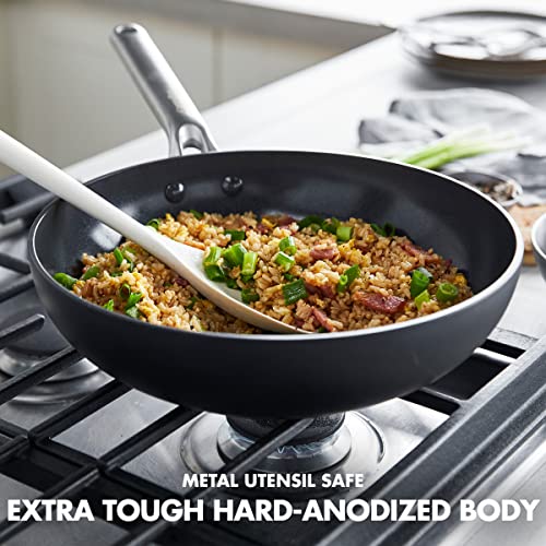 Greenpan Omega Hard Anodized Advanced Healthy Ceramic Nonstick, 11" Wok Pan, Anti-Warping Induction Base, Diamond Reinforced Durable Coating, Stay-Flat Surface For Oil, Oven&Broiler Safe, Black #TOP4