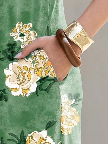 ANRABESS Women’s Summer Maxi Dress V Neck Short Sleeve Slit Side Shirt Dress Loose Fit Travel Beach Dress with Pockets Green Yellow Rose Floral Large — view 5