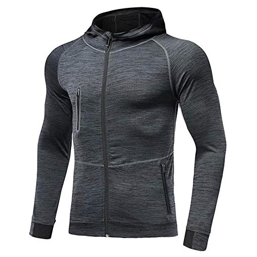 Huvtröjor för män dragkedja löparjacka huva andningsbar träningsoverall topp lätt tröja bekväm gymkläder för jogging träning, Mörkgrått, L