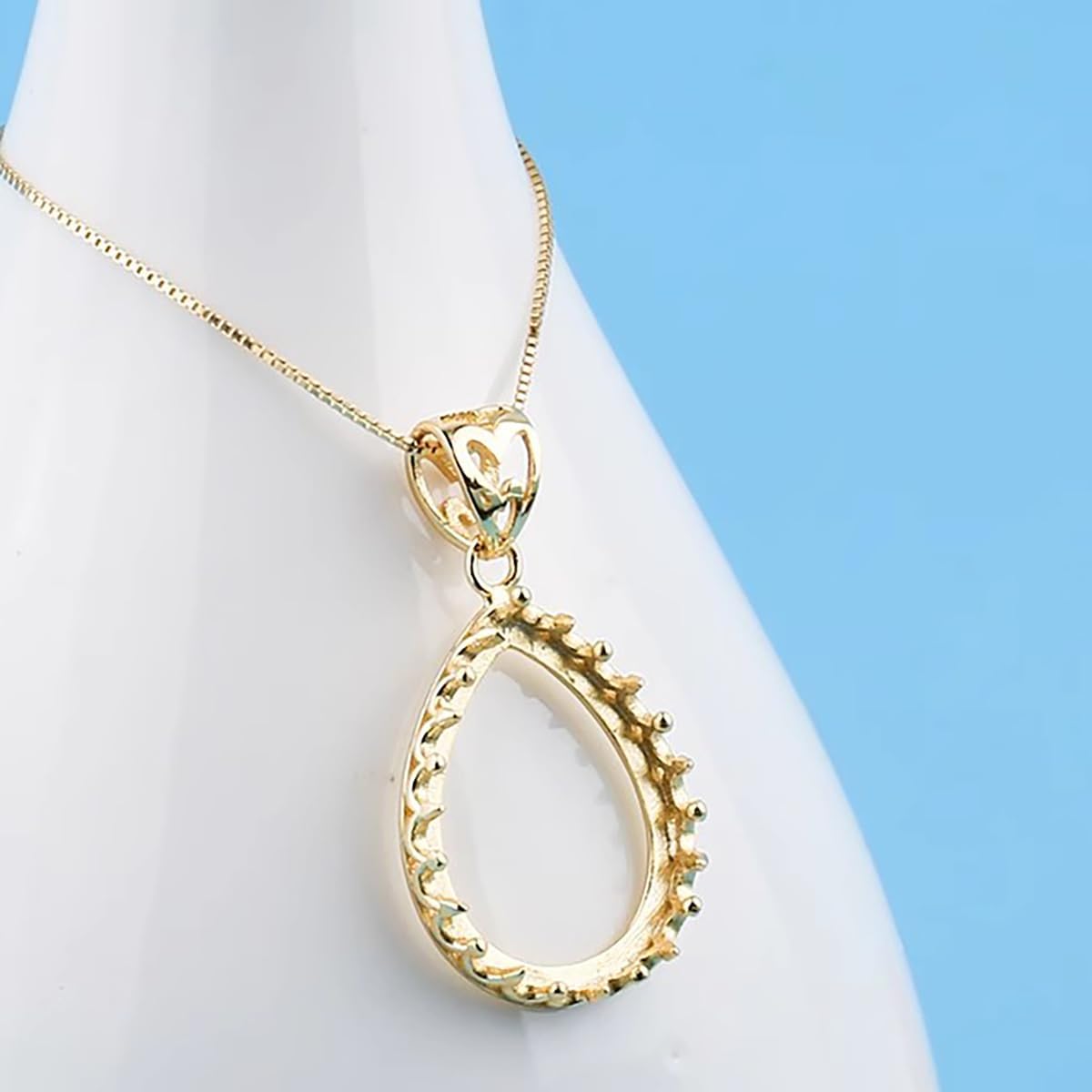 925 Sterling Silver Teardrop Bezel Pendant Blanks for 15X20mm Cabochon Settings Pendant Charms for Women DIY Jewelry Making