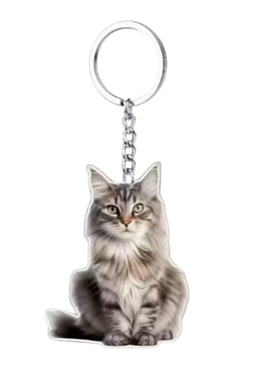 CMJ™ Flat Acrylic Maine Coon Keyring Gift for Cat Lovers Breed Keychain