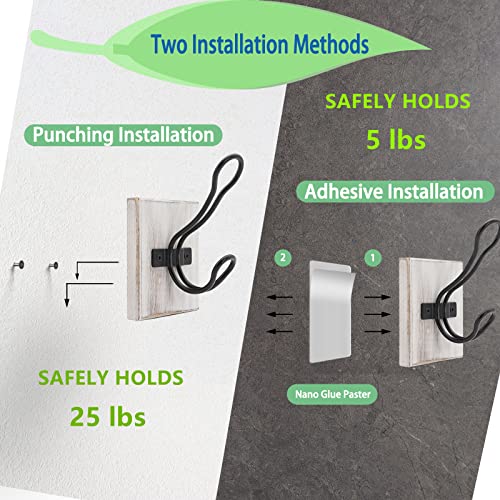 Coat Hooks Wall Mounted, 2 Pack Farmhouse Self Adhesive Wall Hooks For Hanging Coats Robes Hat Keys Bag Purse, Rustic Towel Hooks For Bathroom Kitchen Home Decorative Hook Hangers (Weathered White) #TOP3
