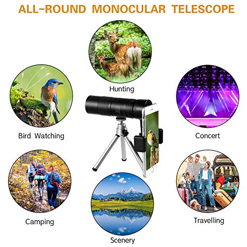 4K 10-30x40mm Zoom Monocular Telescope with Smartphone Holder and Tripod for Adults Kids, Waterproof Fogproof HD Monocular Scope for Bird Watching Hunting Hiking Concert - Thumbnail 6