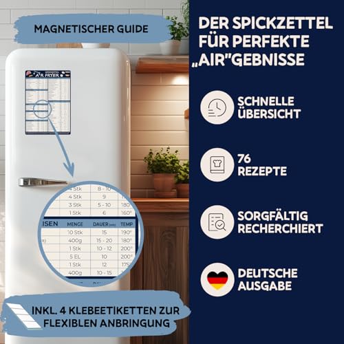 WUNI Airfryer Zubehör - Größe M - magnetischer Airfryer Guide mit Temperatur, Dauer & Menge - Ninja Heißluftfritteuse Zubehör - Air Fryer Garanleitung für Heissluftfritteuse (Scandi Dark)